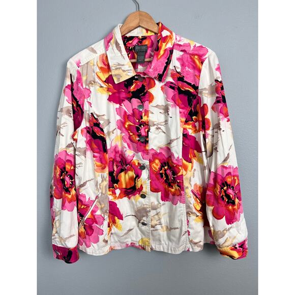 Chico's Womens L Jacket Floral Art to Wear Stretch Colorful Casual Preppy Spring - Picture 10 of 10